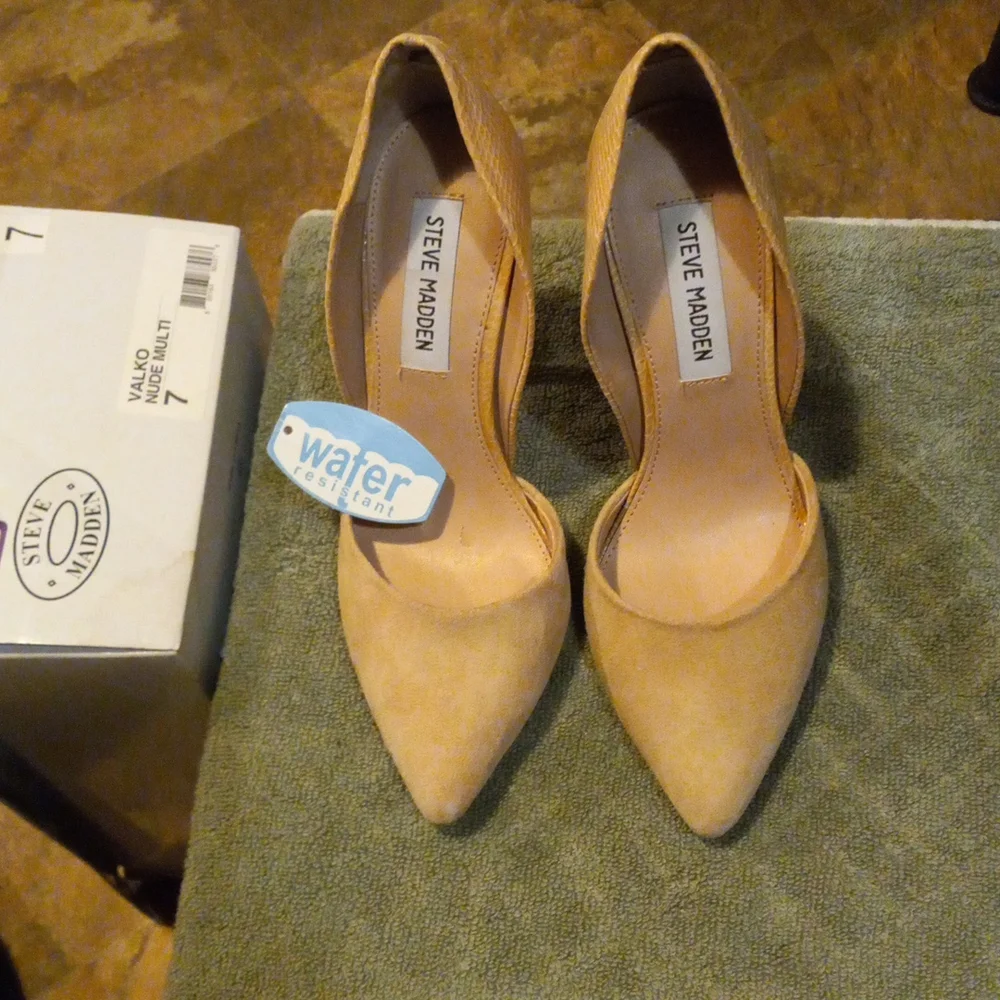 Steve Madden Valko D’Orsay Heels Nude Multi-Color Suede and Snakeskin Size 7 - Picture 2 of 12